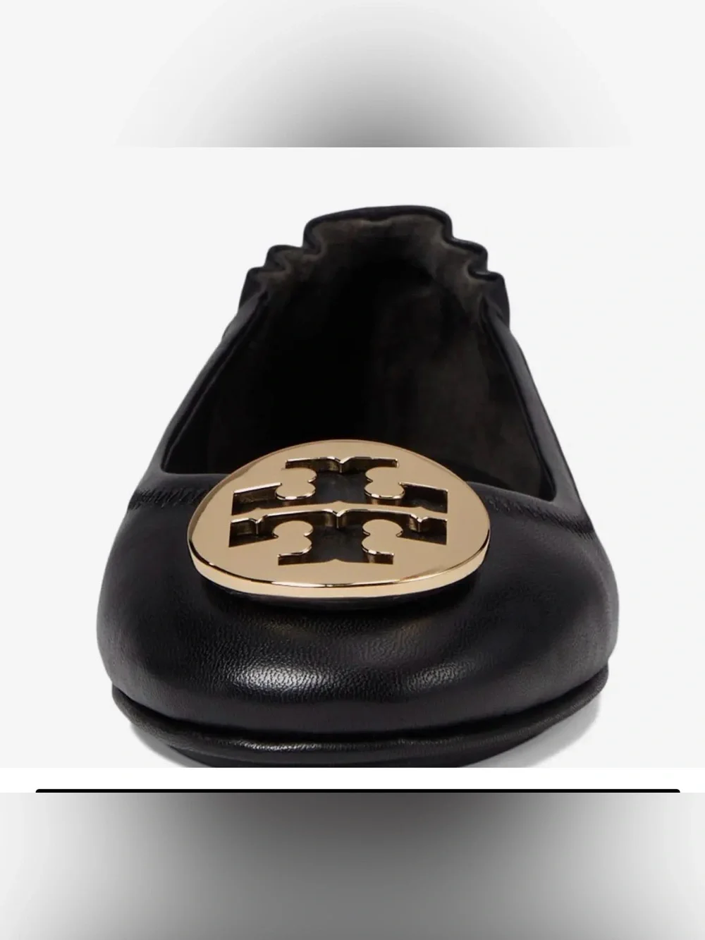 Tory Burch Black Leather Minnie Travel Ballet Flat with Logo Medallion size 8